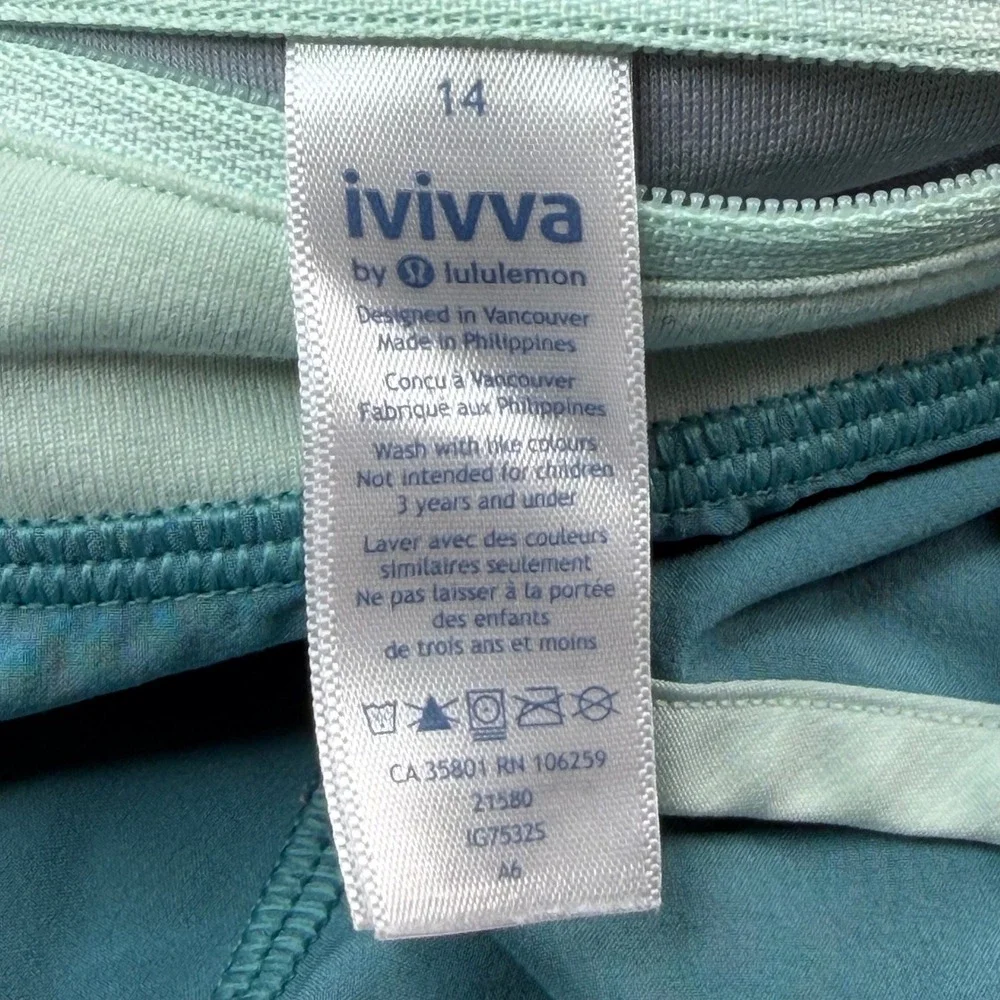 Ivivva by Lululemon Kids Teal Mint Green Athletic Running Shorts Size 14